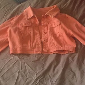 Pink crop jean jacket